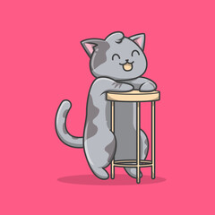 Hand drawn vintage retro cute adorable cat cartoon illustration