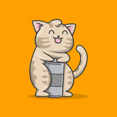 Hand drawn vintage retro cute adorable cat cartoon illustration