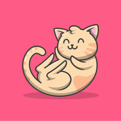 Hand drawn vintage retro cute adorable cat cartoon illustration