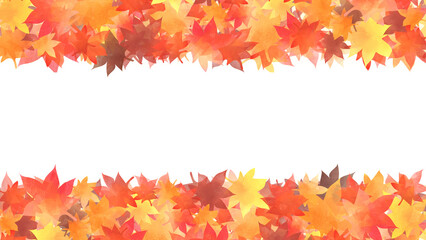 積もったもみじの葉の上下フレーム（ワイド）