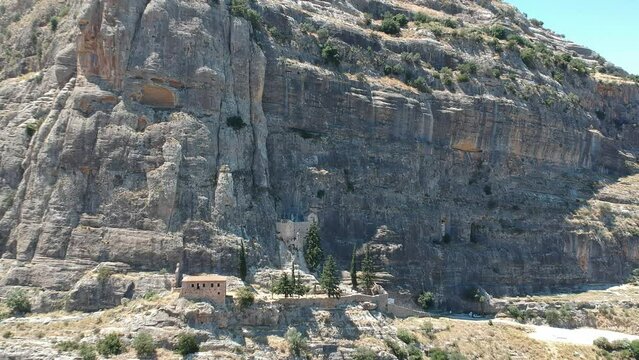 Our Lady of the Rocks or Virgin of the Rock Monastery in Nemea, Greece. Located on the east side of the rock called Polyfeggos in the mountain of Panagia (Our Lady) in Nemea, Greece.