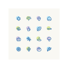 Autumn icon set, Minimal linear vector icons.