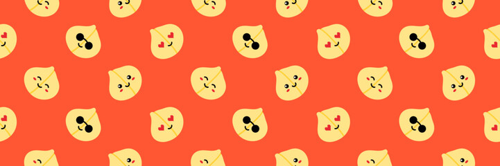 Wide horizontal vector seamless pattern background with cute cartoon style chickpeas, chick pea seeds characters.
- 523104646