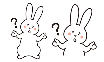 首を傾げてWhy?のポーズをする兎のイラスト素材。
