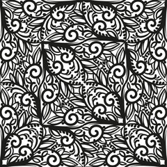 Background, seamless texture. Classic symmetrical floral ornament. Black curls and patterns on a white background. Seamless textured silhouette for the mask.