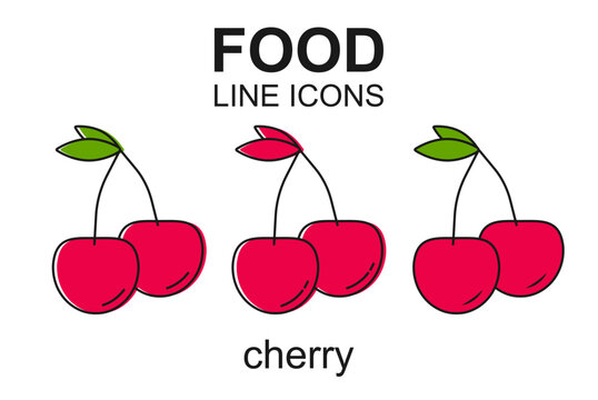 Cherry. Food line icon design vector illustration on white background. Food line icon design vector illustration on black background