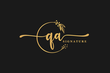 luxury gold signature initial Q A logo design isolated leaf and flower