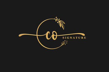 luxury gold signature initial C O logo design isolated leaf and flower