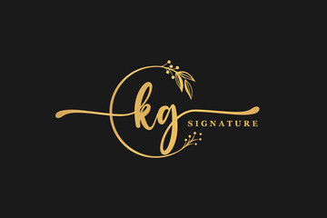 luxury gold signature initial K G logo design isolated leaf and flower