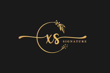 luxury gold signature initial X S logo design isolated leaf and flower