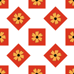 Seamless pattern with wild flowers. Flat illustration. Mushrooms, berries, leaves, flowers. Vector. Pattern with plants.