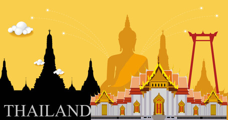 Fototapeta premium Landmark and travel banner Thailand vector background