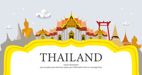 Thailand travel concept The Most Beautiful Places To Visit In Thailand in flat style vector background - Wat Benchamabophit