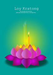Loy Krathong Festival vector - Water and Krathong of the moon background - Thai traditional
