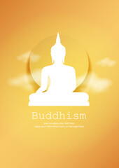 Buddha meditating poster vector illustration background - Magha Puja, Asanha Puja, Vesak Puja Day, Buddhist holiday concept. Thailand culture