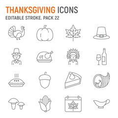 Thanksgiving line icon set, autumn collection, vector graphics, logo illustrations, Thanksgiving day vector icons, holiday signs, outline pictograms, editable stroke - obrazy, fototapety, plakaty