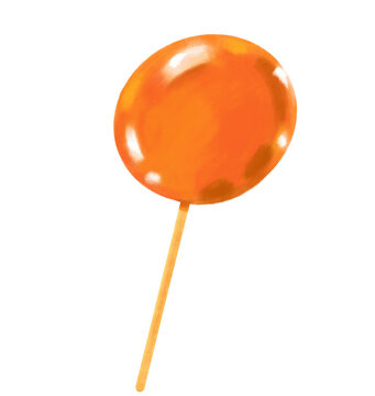 Orange lollipop stick sweet sugar candy digital painting illustration