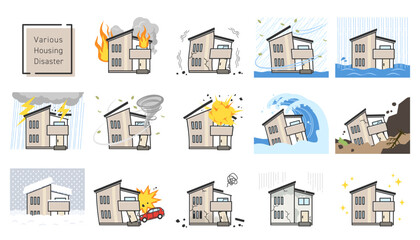 色々な住宅災害のイラストセット