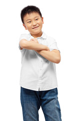 Smart kid with arm crossed, thinking, having idea