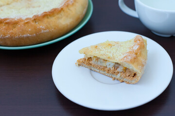 the national pie of Tatar, Chuvash and Bashkir cuisine gubadya. Multi-layer cake for tea