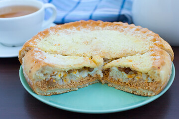 the national pie of Tatar, Chuvash and Bashkir cuisine gubadya. Multi-layer cake for tea