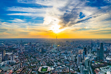 Fototapeta premium Night aerial shot of Tianjin city