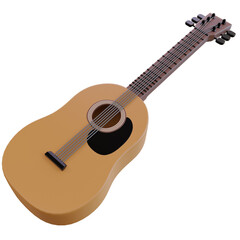 Guitar acoustic body floating in transparent background. 3D icon cartoon concept idea  3D render.