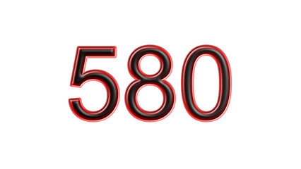 red 580 number 3d effect white background