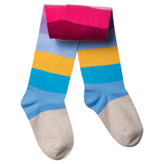 children's colored tights, partially folded, on a white background, isolate