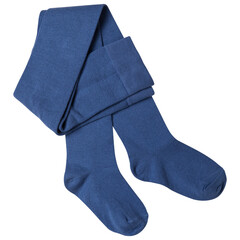 Solid blue children's tights, half folded, on a white background