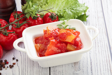 Hungarian lecho with tomato and paprika