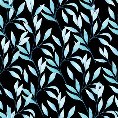 Fototapeta premium Transparent eucalyptus leaves seamless watercolor pattern. Hand drawn illustration of twigs on isolated background. Endless background for fabric and wallpaper.
