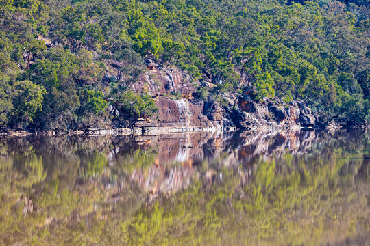 Photograph of reflections of trees in the Hawkesbury River in Australia