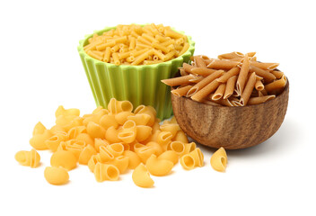 Italian pasta (Gomiti Rigati) on white background