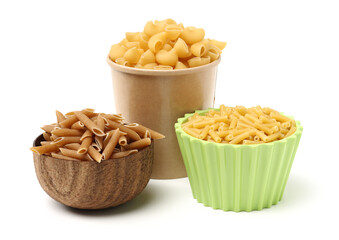 Italian pasta (Gomiti Rigati) on white background