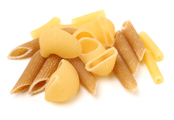 Italian pasta (Gomiti Rigati) on white background