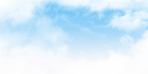 The sky has the light of the sun, the sky is blue, there are small and large clouds alternating and moving slowly. Blue sky and clouds with copy space. 