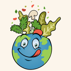 Cartoon healthy vegan world bowl smiling