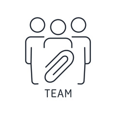 Paper clip and people. Grouped team of specialists. Form  a professional working group. Vector linear icon isolated on white background.