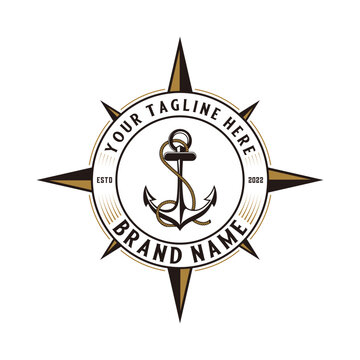 anchor vector logo. anchor and compass concept for sea adventure