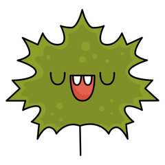 Vector kawaii maple tree leaf. Cute smiling Halloween or back to school character for kids. Funny autumn all saints day cartoon plant illustration. Samhain party icon for children