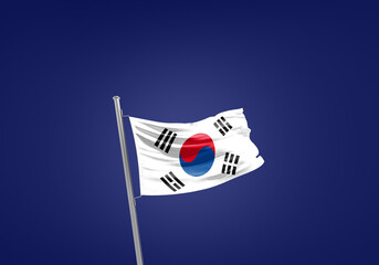 Korea South flag waving in the wind on flagpole.