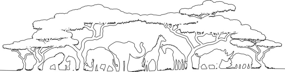 African Animal Africa Safari Scene Line Silhouette