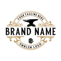 Fototapeta premium vintage anvil logo design. for blacksmith