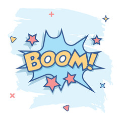 Vector cartoon boom comic sound effects icon in comic style. Sound bubble speech sign illustration pictogram. Boom business splash effect concept.