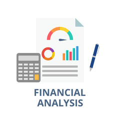 Financial analysis vector. Finance, accounting, management and business concept. Manager uses financial statement to analyze business performance.