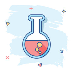 Vector cartoon chemical test tube icon in comic style. Laboratory glassware sign illustration pictogram. Flasks business splash effect concept.