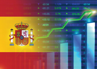 Economic growth in Spain.Spain's stock market.Spain flag with charts,growth arrow