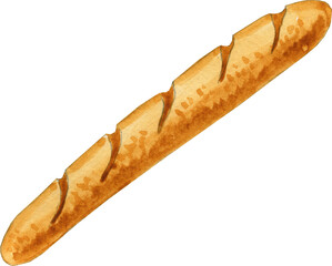 Baguette bread watercolor illustration on isolated background.