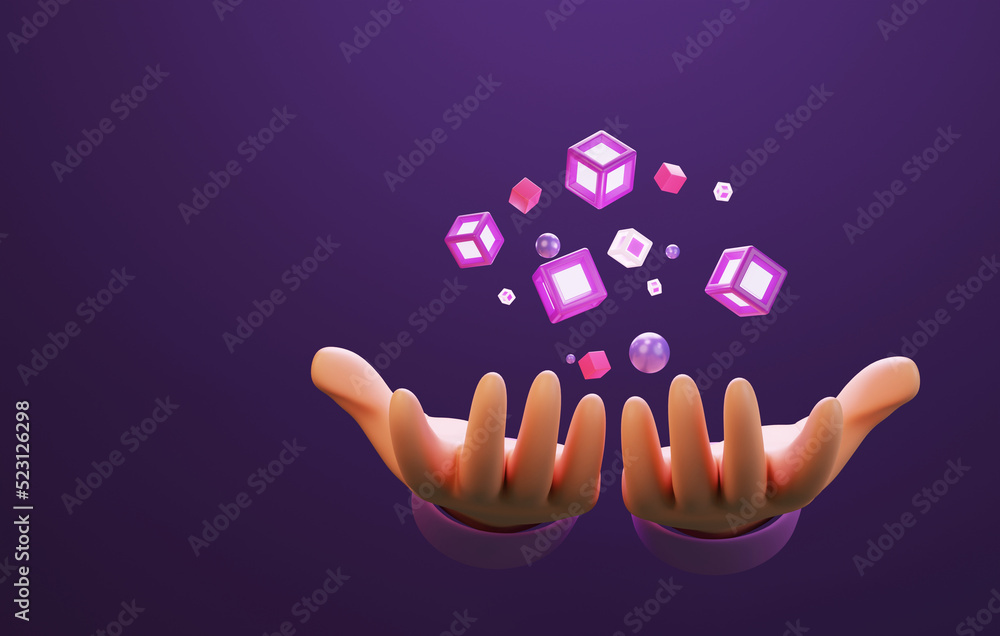 Poster user's hand in touch with blockchain technology.